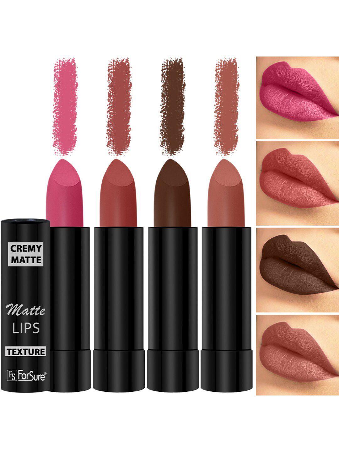 forsure set of 4 cremy matte long lasting & lightweight lipstick - shades 60-62-67-73