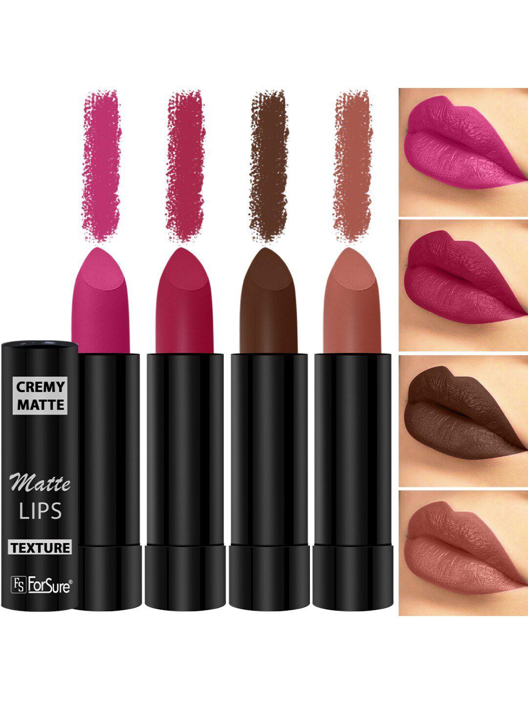 forsure set of 4 cremy matte long lasting & lightweight lipstick - shades 62-67-71-84
