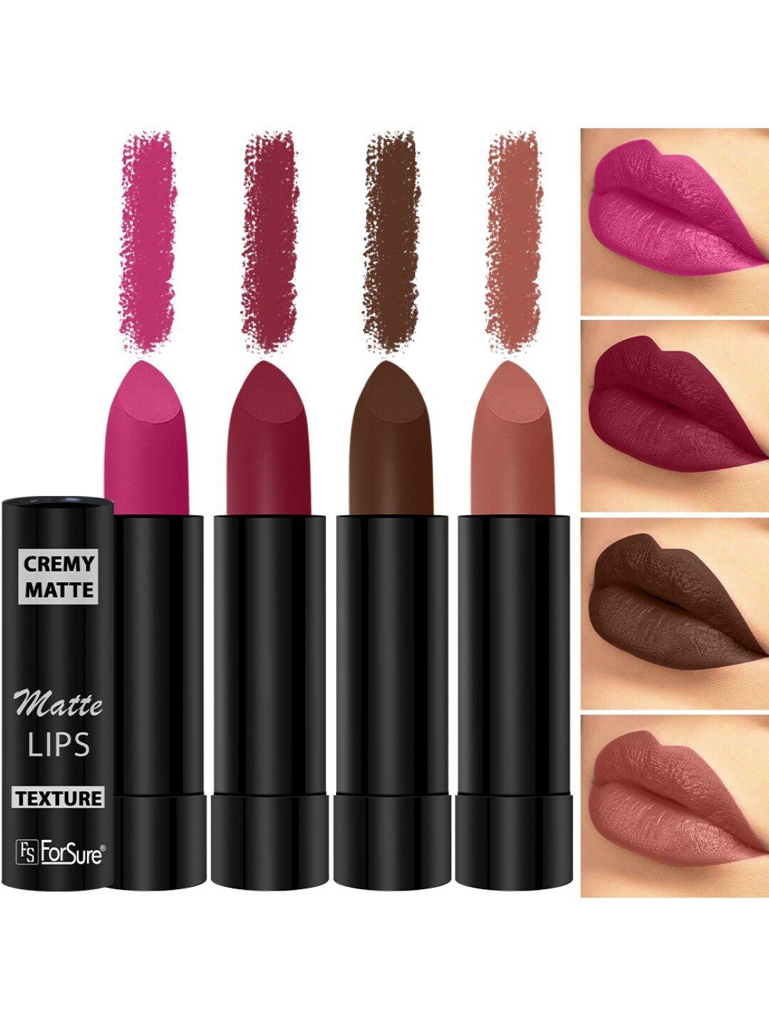 forsure set of 4 cremy matte long lasting & lightweight lipstick - shades 62-67-71-87