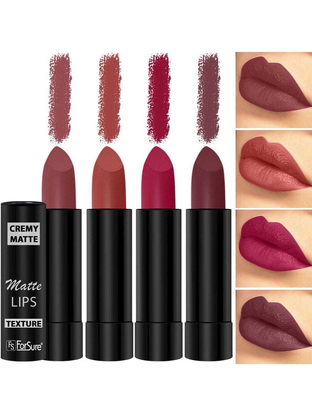 forsure set of 4 cremy matte long lasting & lightweight lipstick - shades 73-80-84-110
