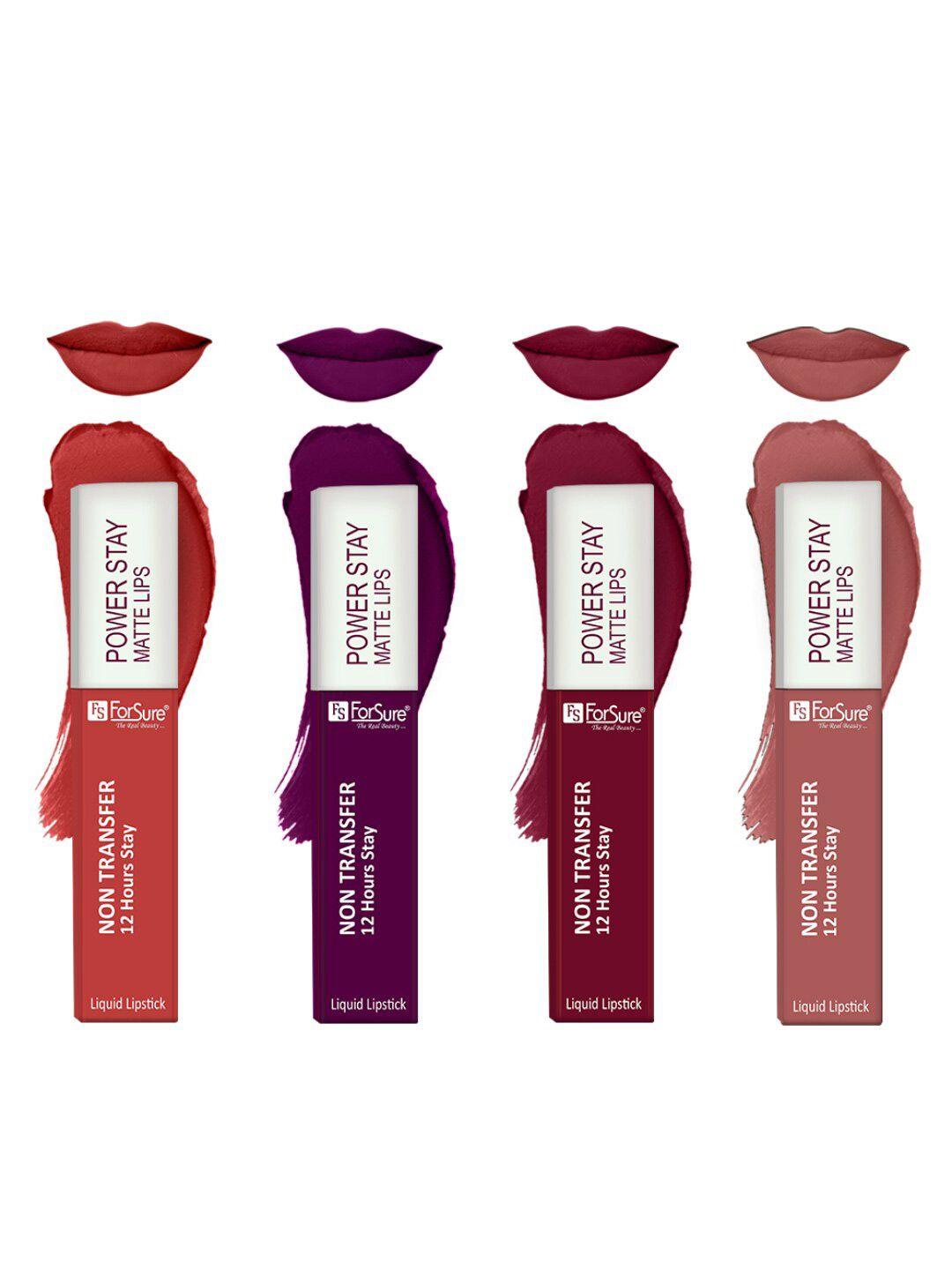 forsure set of 4 power stay liquid lipstick 5 ml each - shade 01, 03, 09, 21