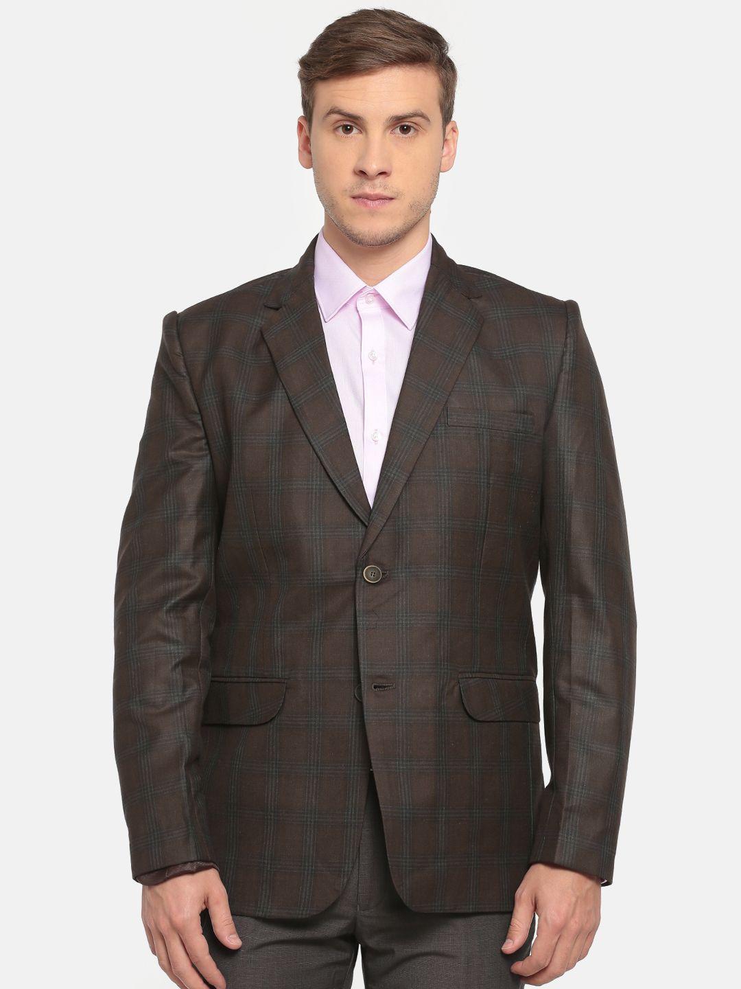 fort collins men brown checked slim fit single-breasted formal blazer