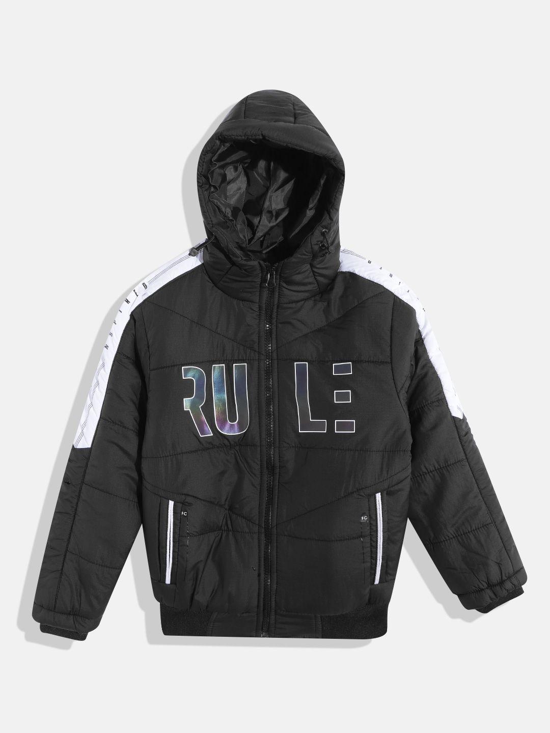 fort collins boys black & white padded hooded bomber jacket