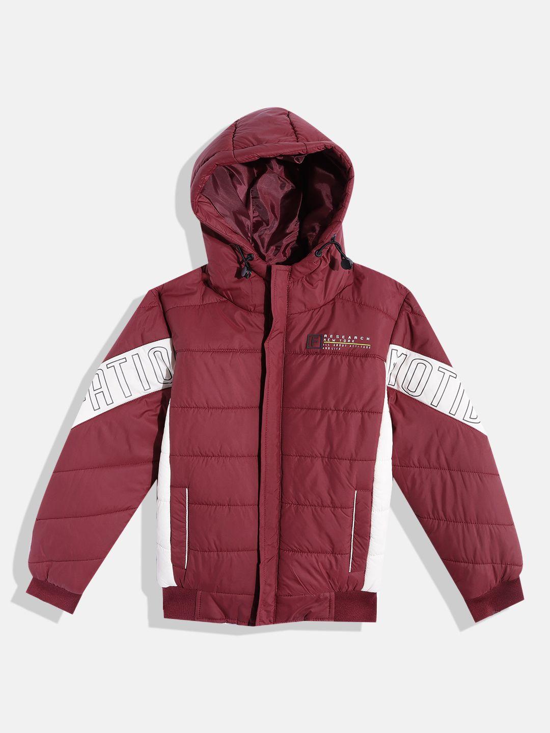 fort collins boys maroon white colourblocked hooded padded jacket