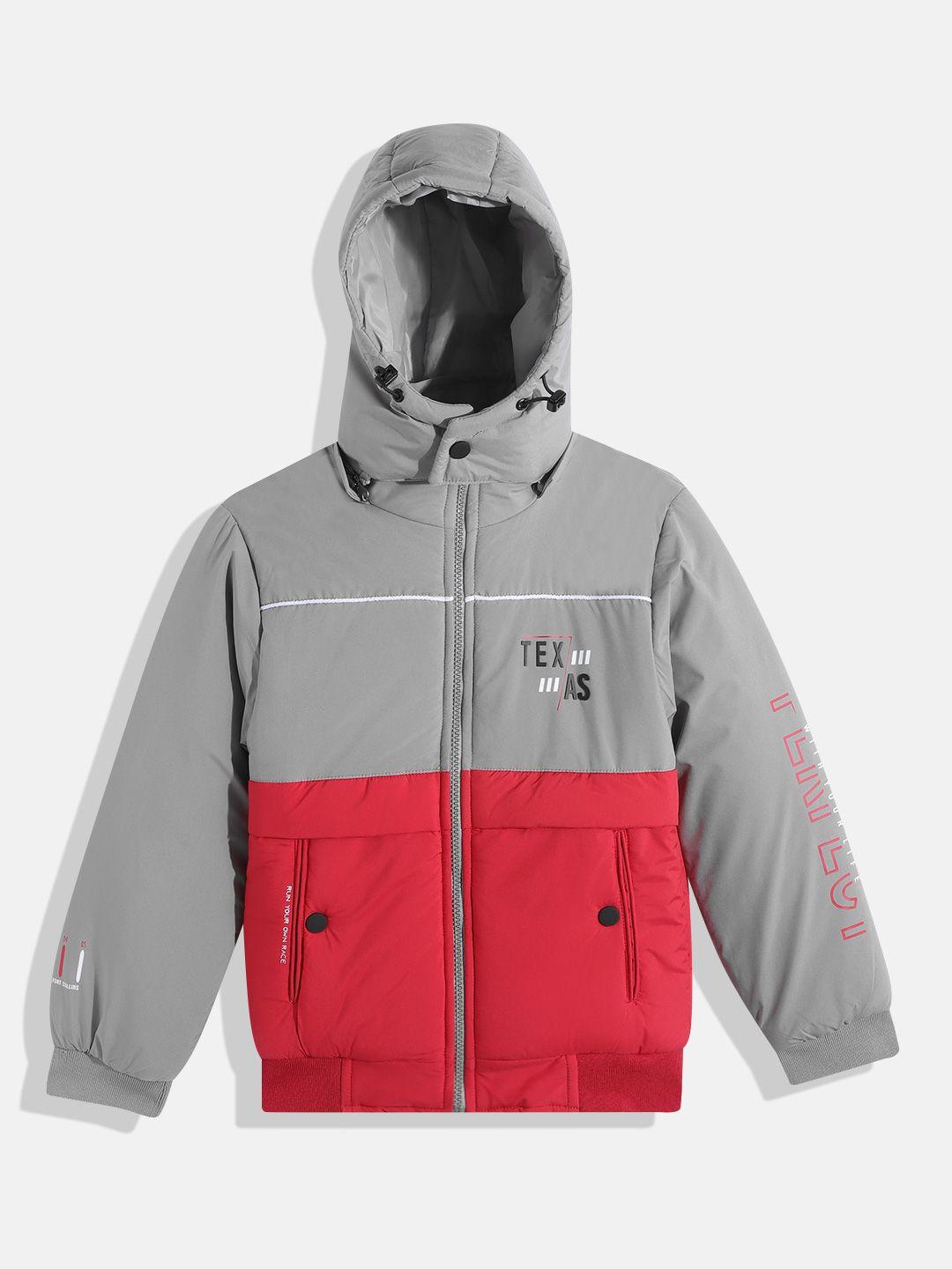 fort collins boys red grey & red colourblocked detachable hood bomber jacket