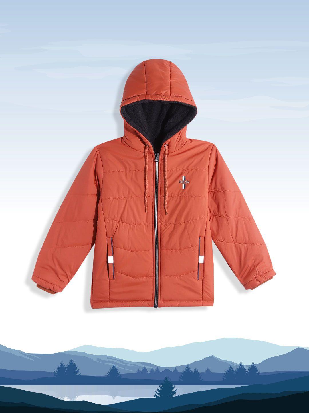 fort collins boys rust orange solid fleece lined hooded padded jacket