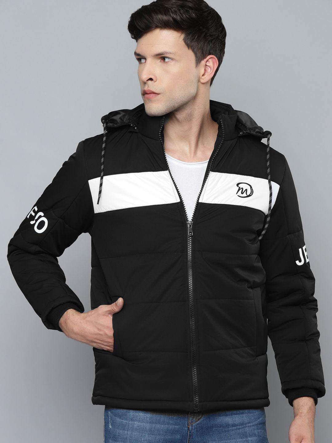 fort collins men black white colourblocked padded jacket with detachable hood