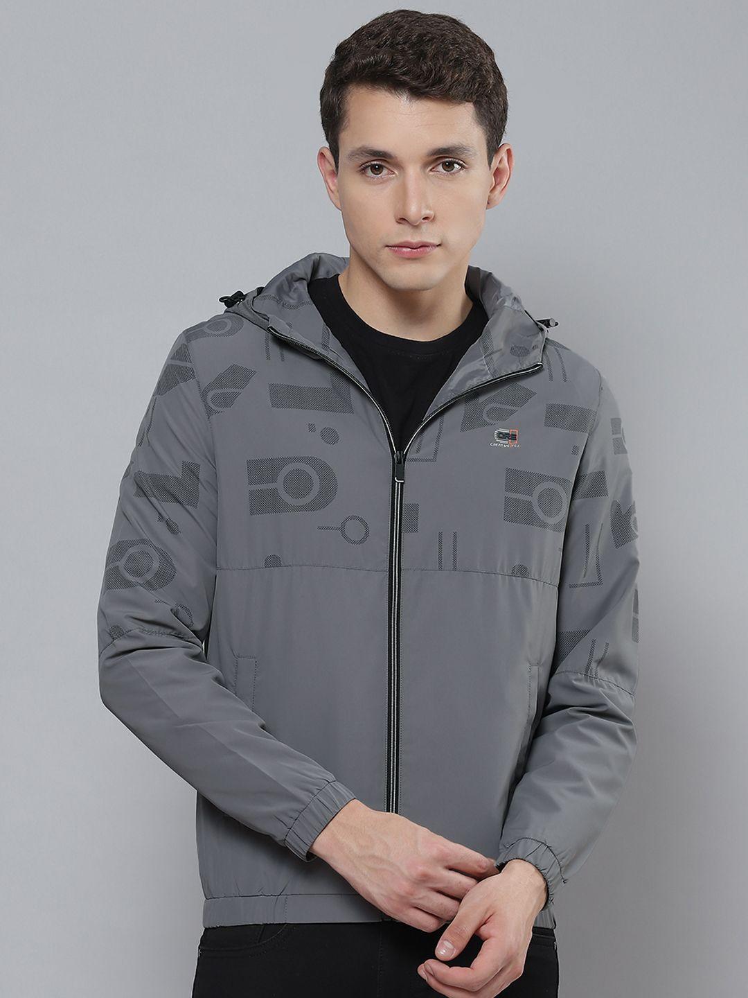 fort collins men grey printed hooded tailored jacket