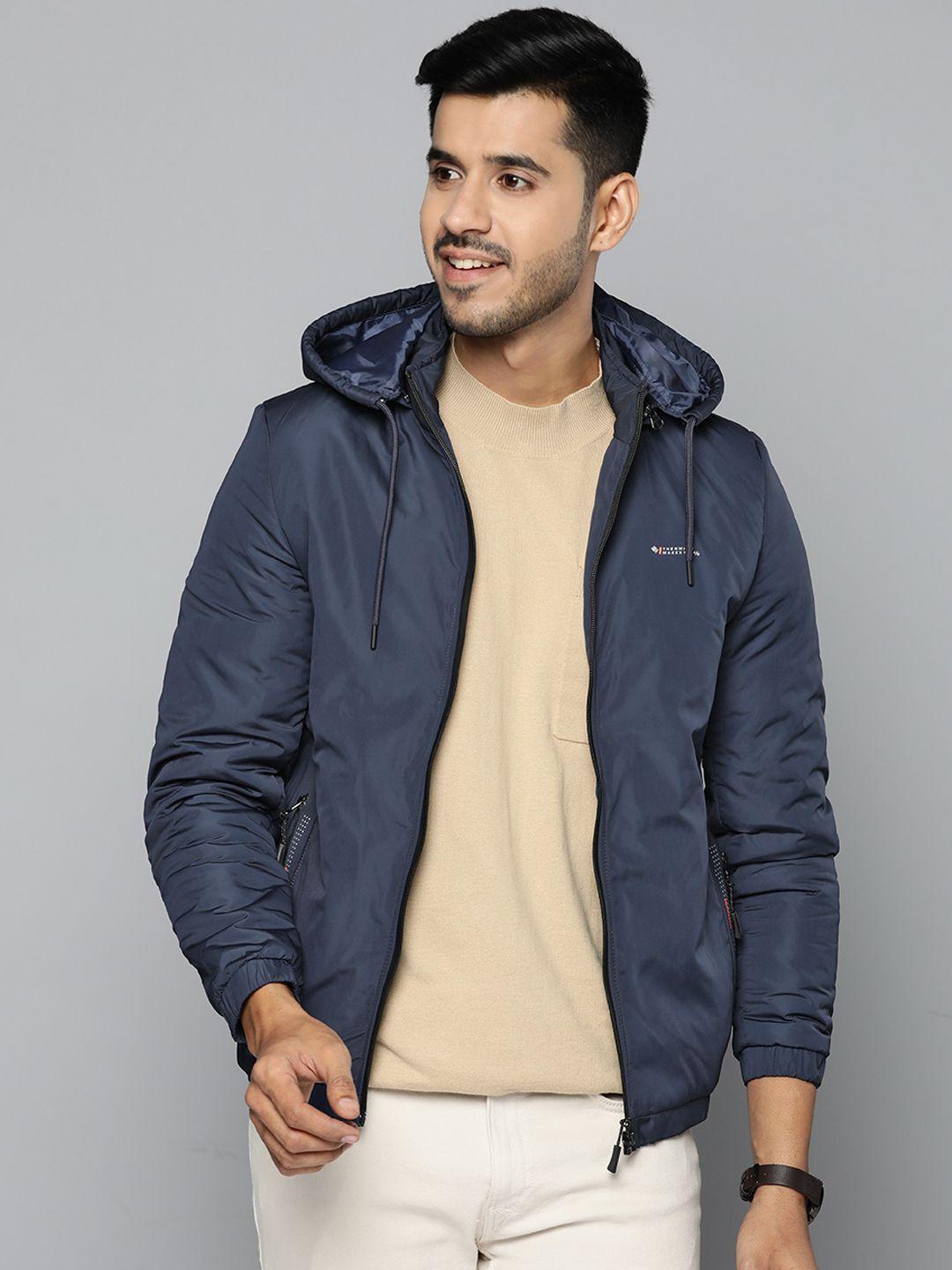 fort collins men navy blue solid padded jacket