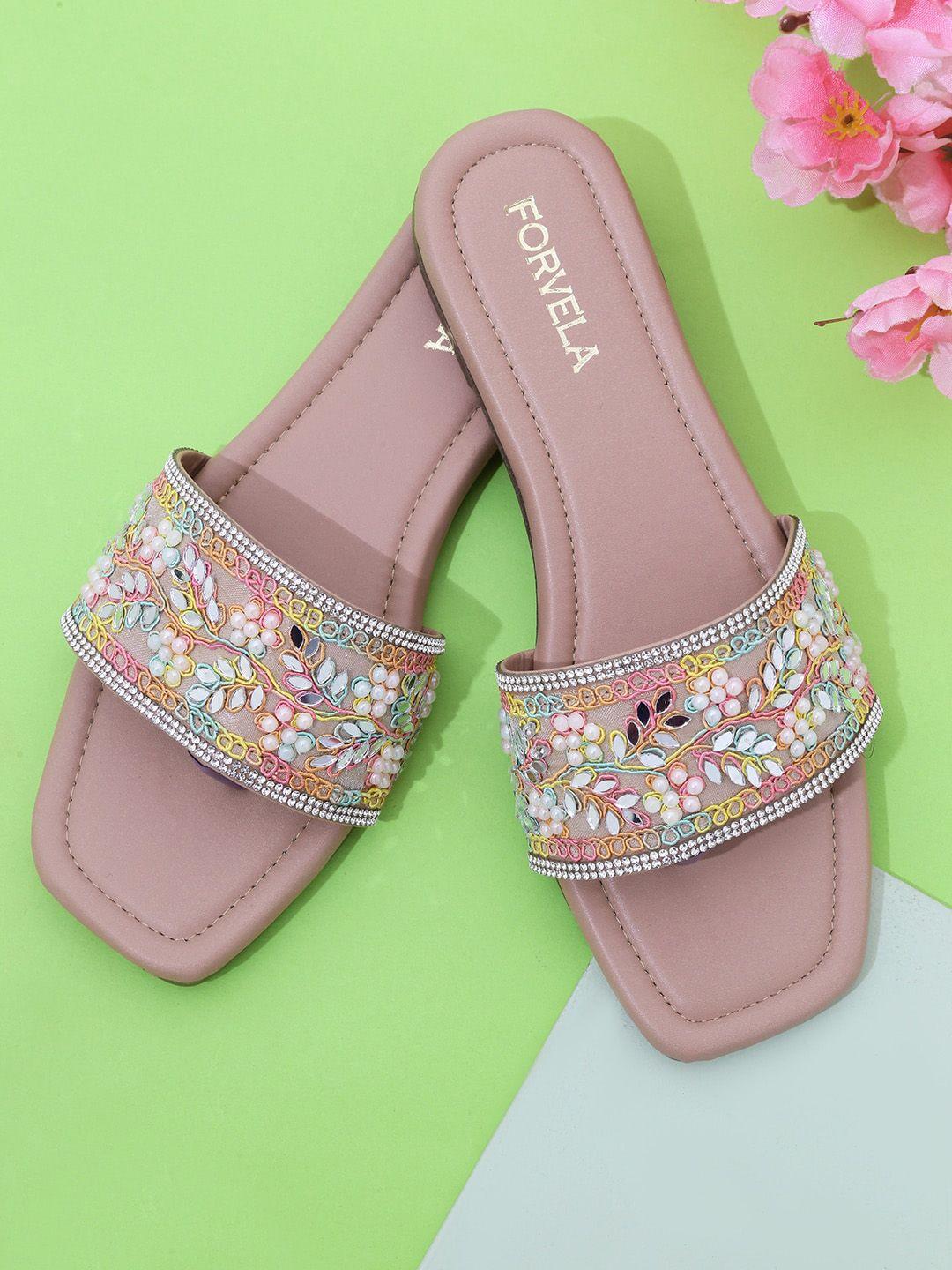 forvela ethnic embellished open toe flats