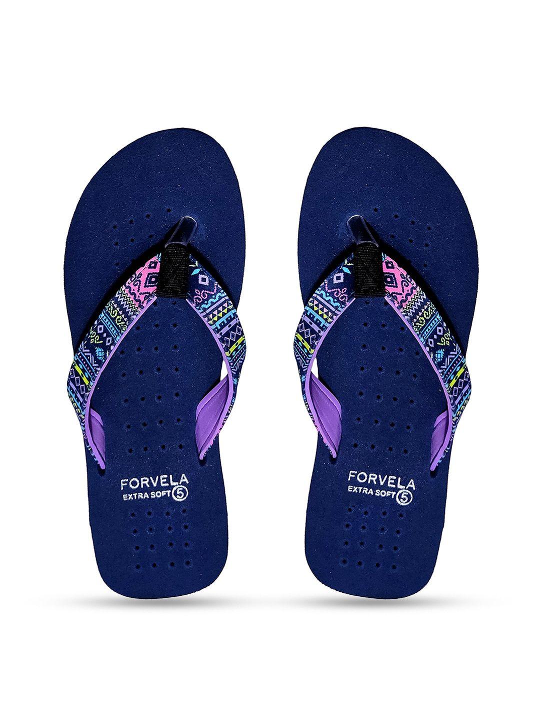 forvela women blue & pink printed rubber thong flip-flops