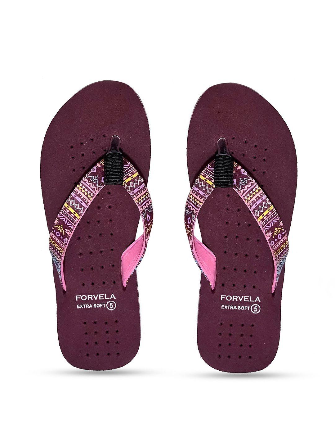 forvela women burgundy & pink printed rubber thong flip-flops