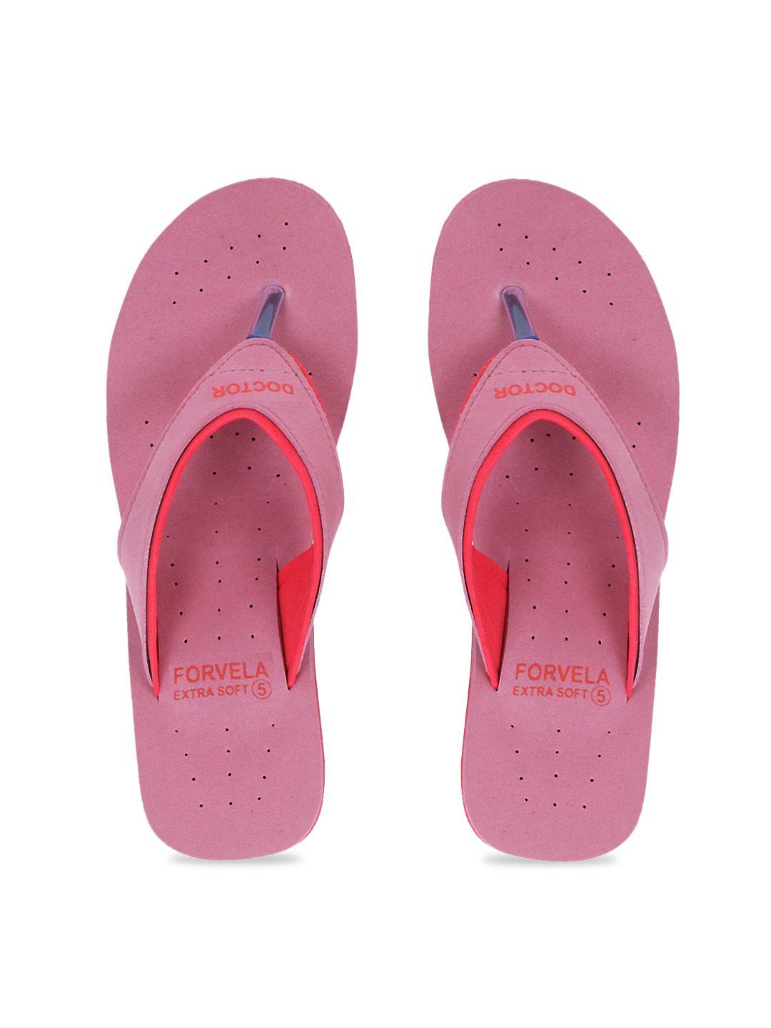 forvela women pink & peach-coloured rubber thong flip-flops