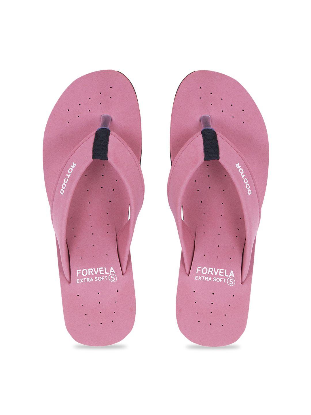 forvela women pink & white printed rubber thong flip-flops