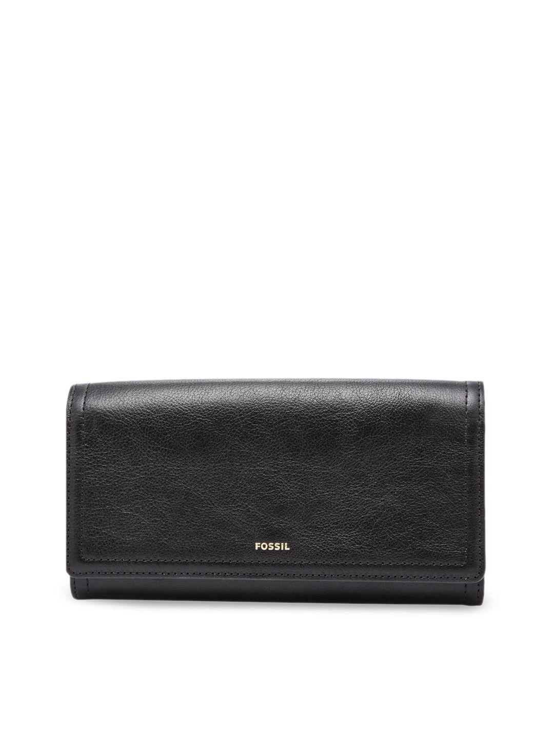 fossil black solid leather clutch