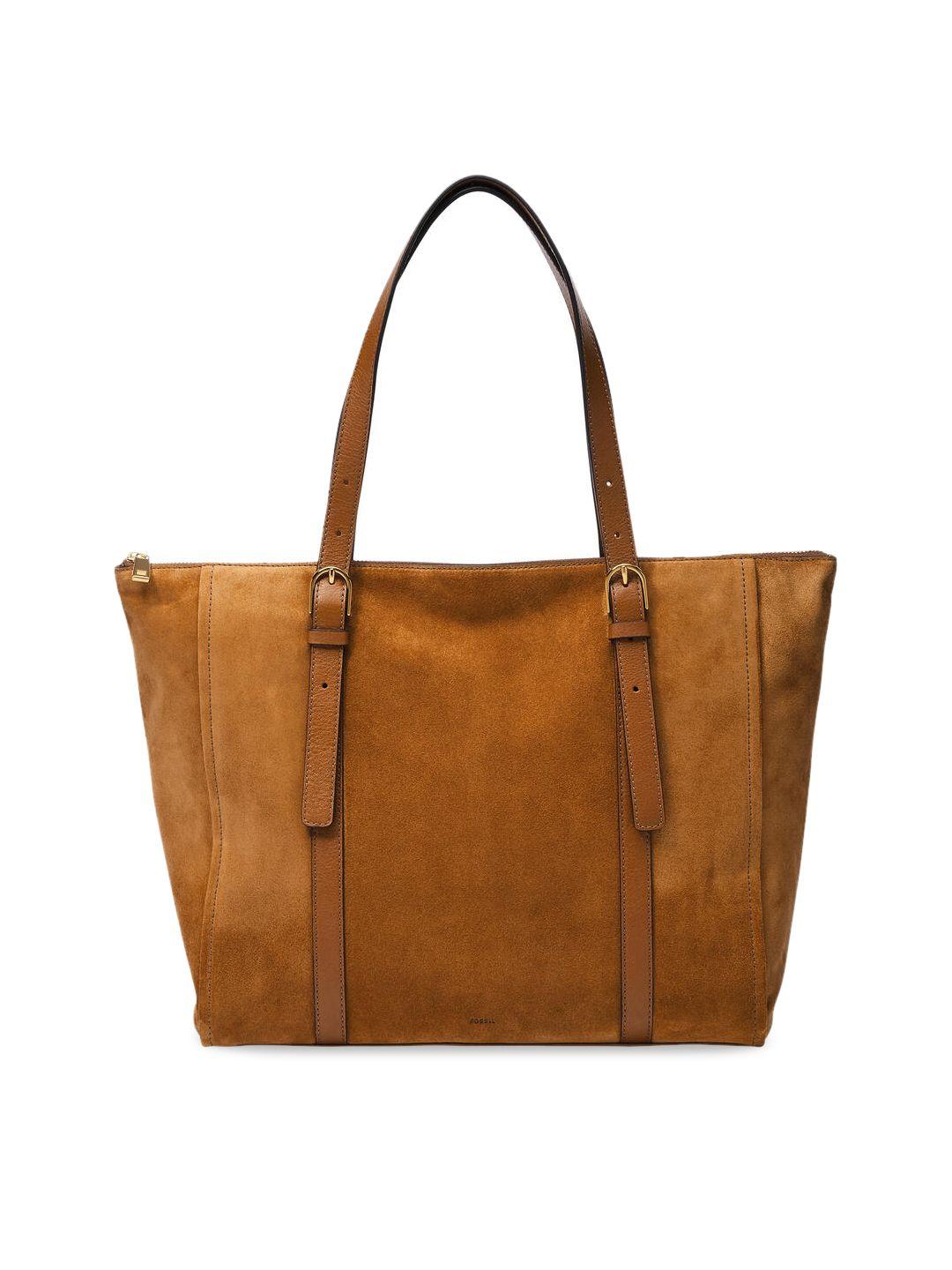 fossil brown suede oversized structured tote bag