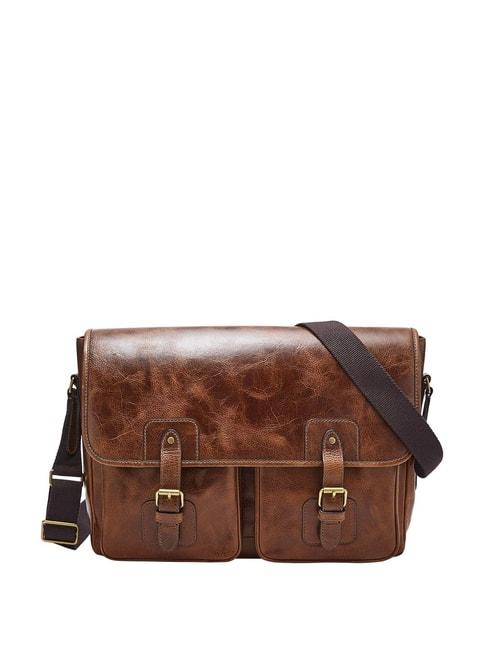 fossil greenville brown leather medium laptop messenger bag