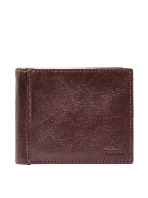 fossil ingram brown leather bi-fold wallet for men