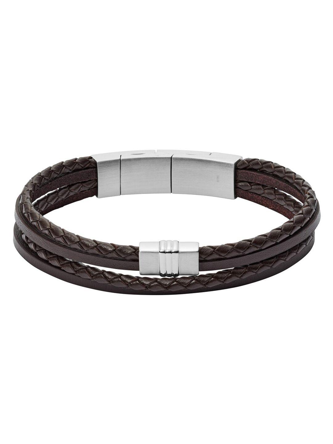 fossil men leather wraparound bracelet
