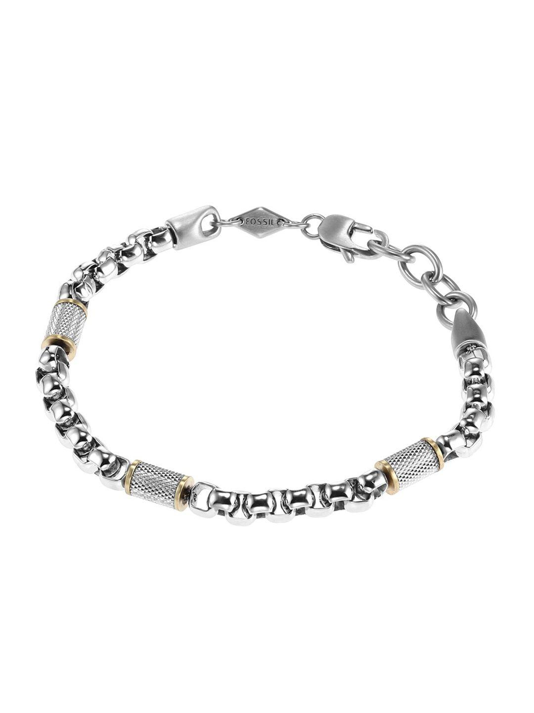fossil men silver-toned silver-plated link bracelet