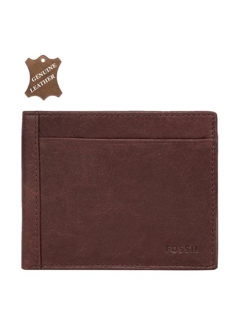 fossil neel brown leather casual bi-fold wallet for men