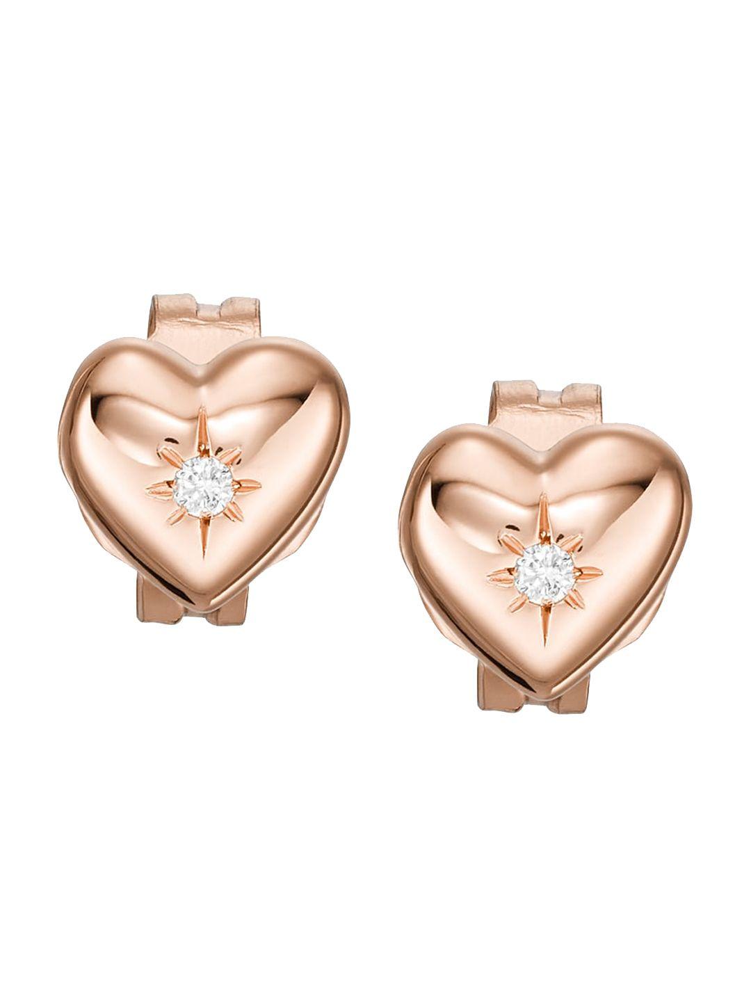 fossil rose gold-plated heart shaped studs earrings