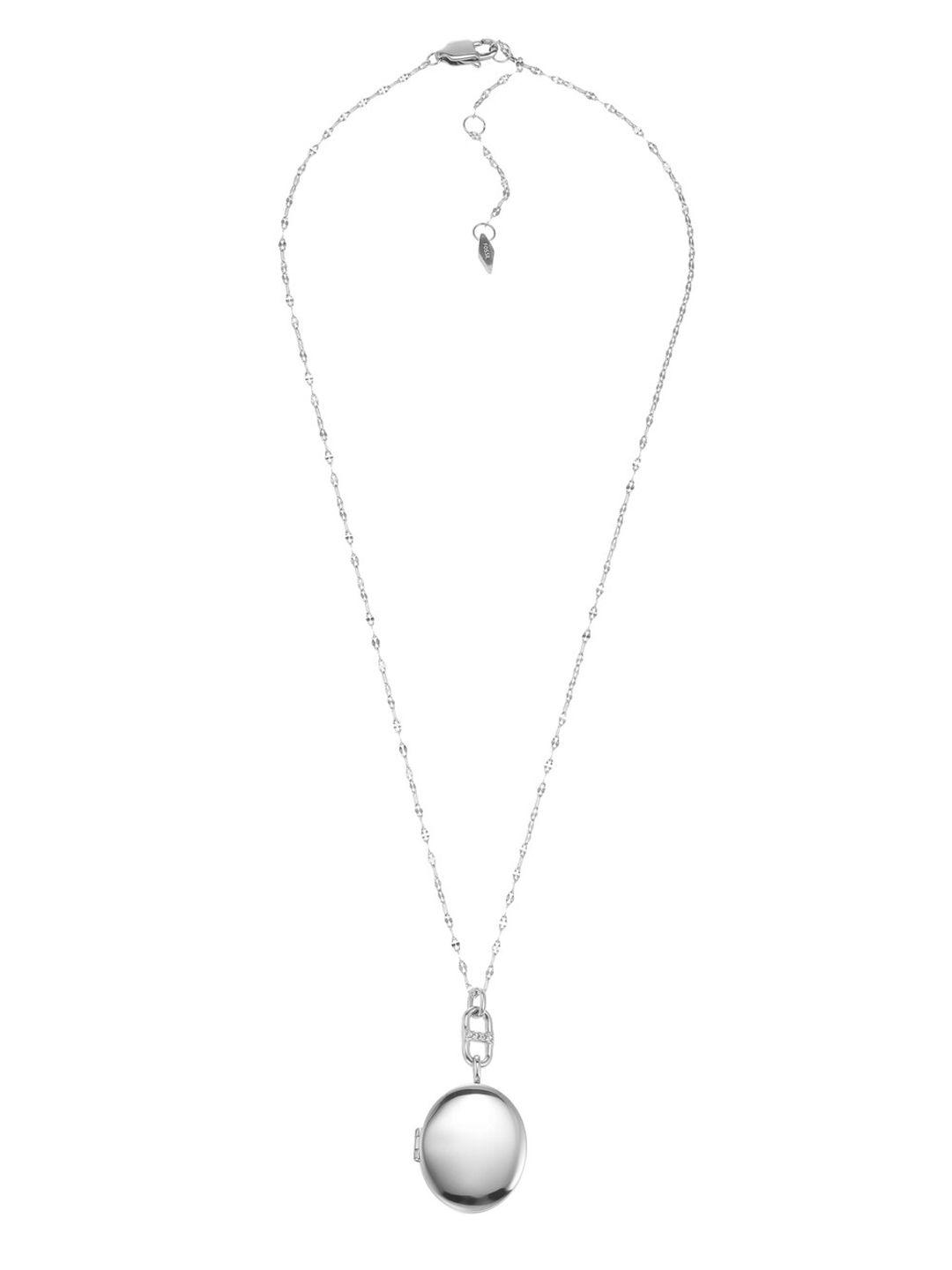 fossil stainless steel round-shaped pendant with chain