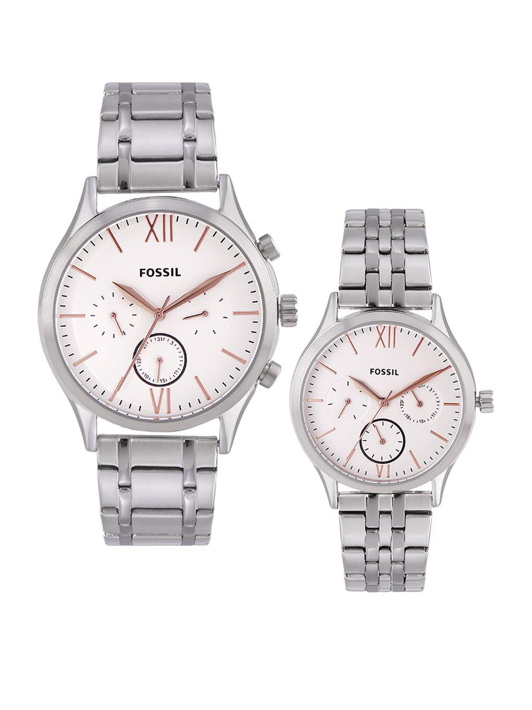 fossil white fenmore midsize his and her analogue watch gift set   bq2468set