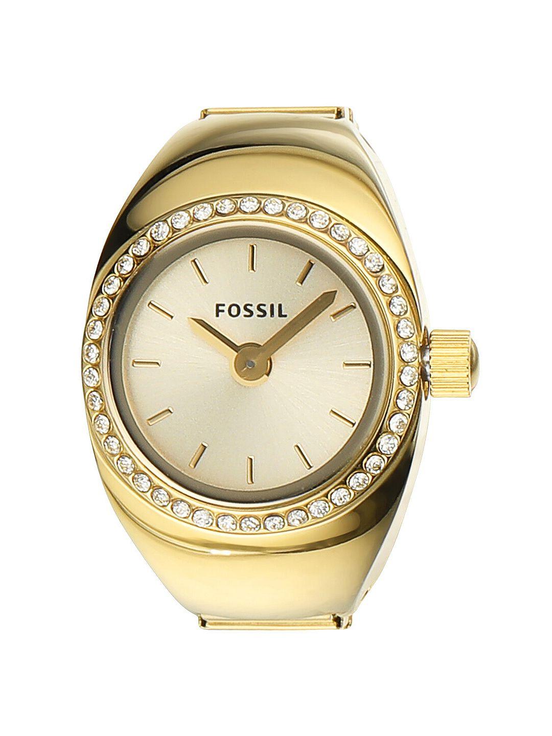 fossil women embellished stainless steel analogue ring watch es5319