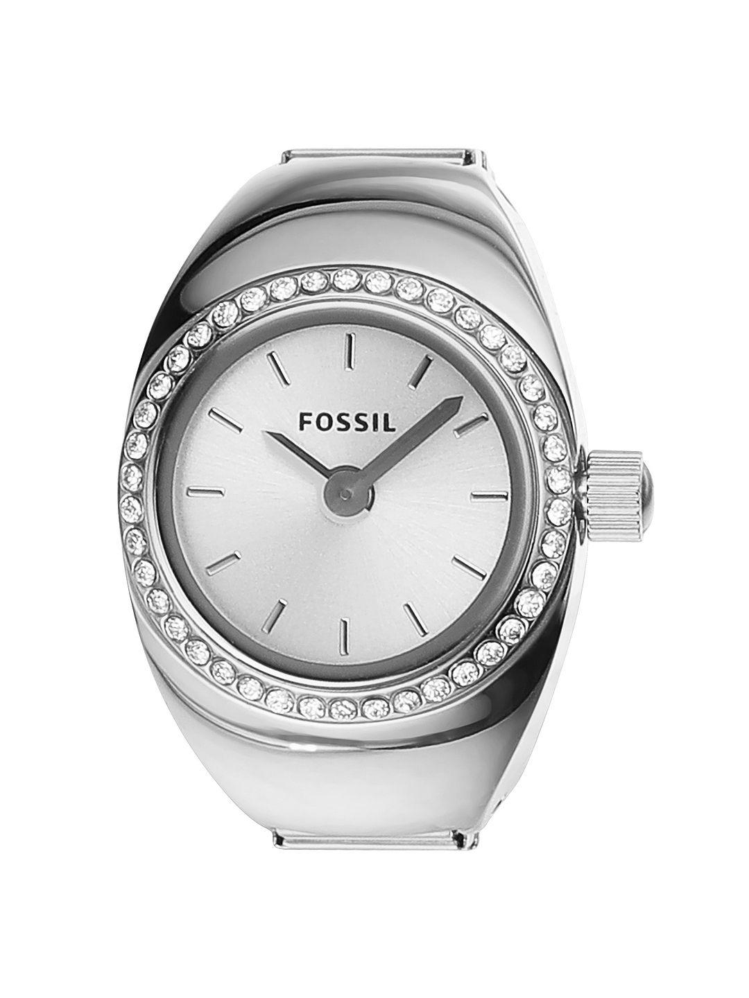 fossil women embellished stainless steel analogue ring watch es5321