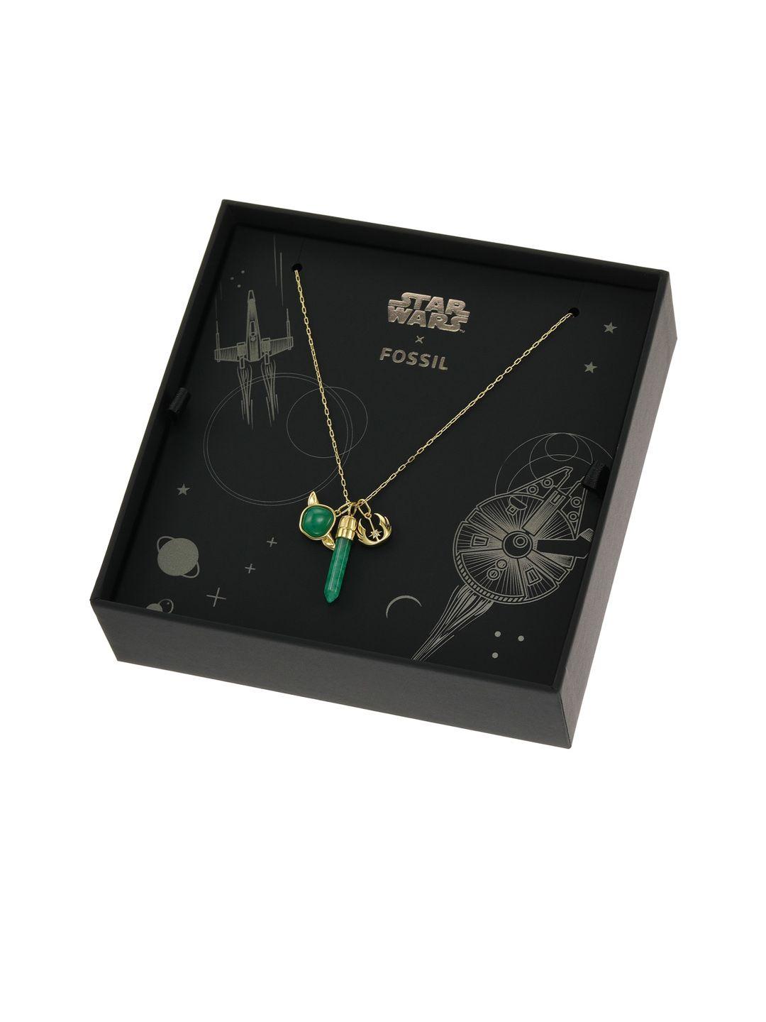 fossil x star wars stainless steel may the 4th two-tone pendant with chain