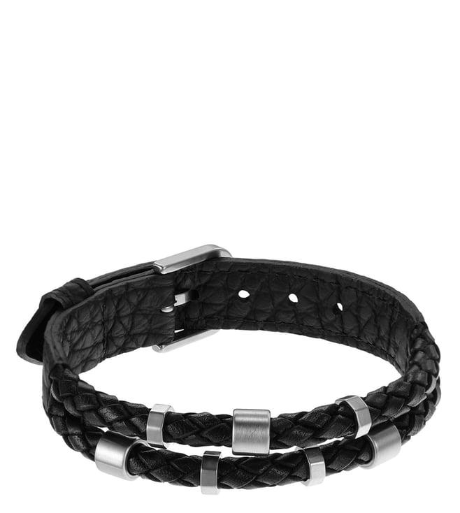 fossil black leather essentials bracelet