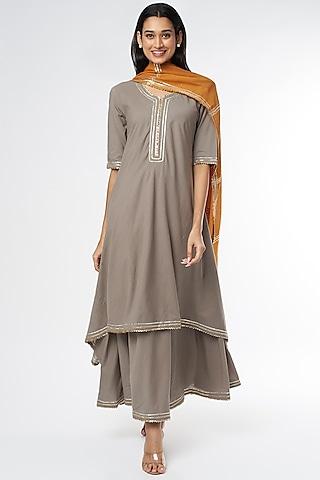 fossil grey embroidered dress with dupatta