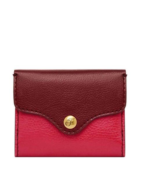 fossil heritage red color block tri-fold wallet for women