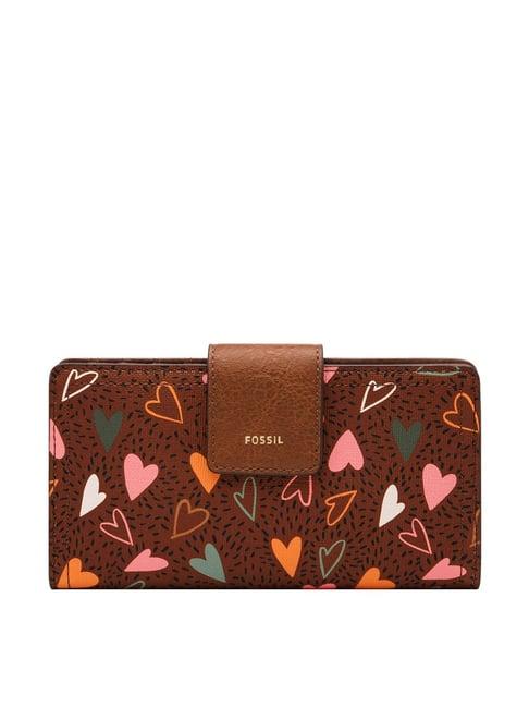 fossil logan brown & pink printed bi-fold wallet for women