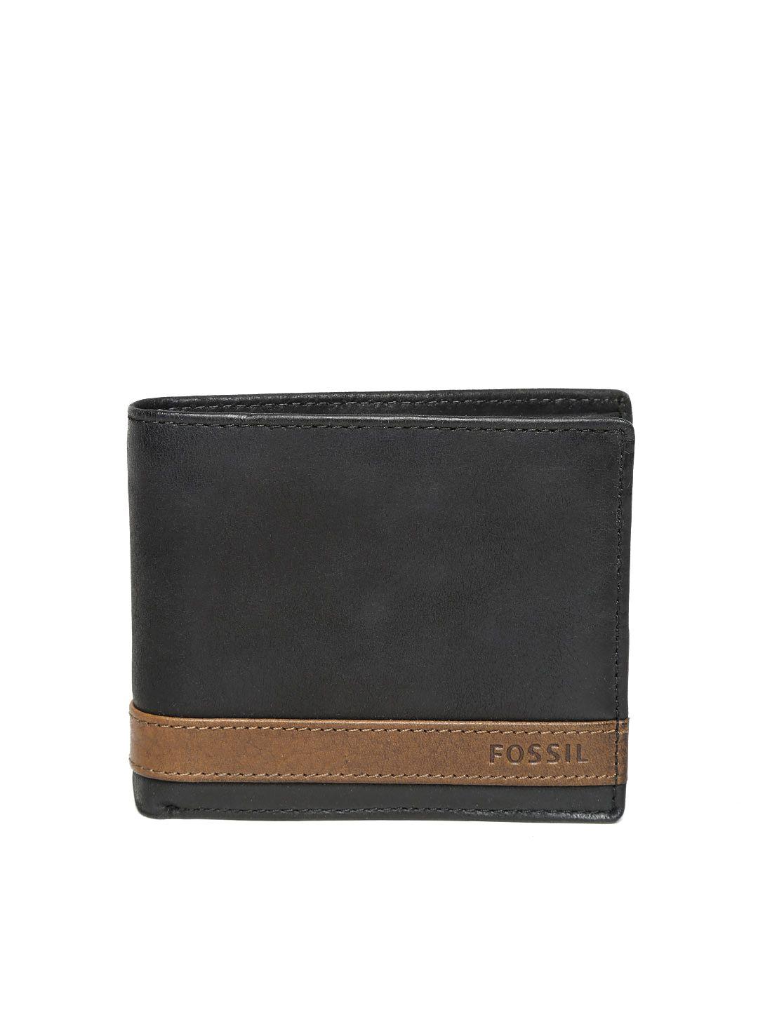 fossil men black genuine leather wallet