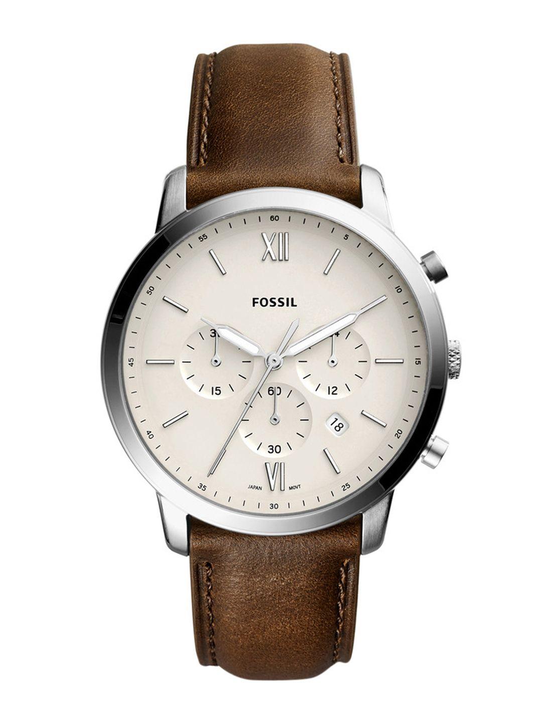 fossil men cream-coloured & brown analogue watch