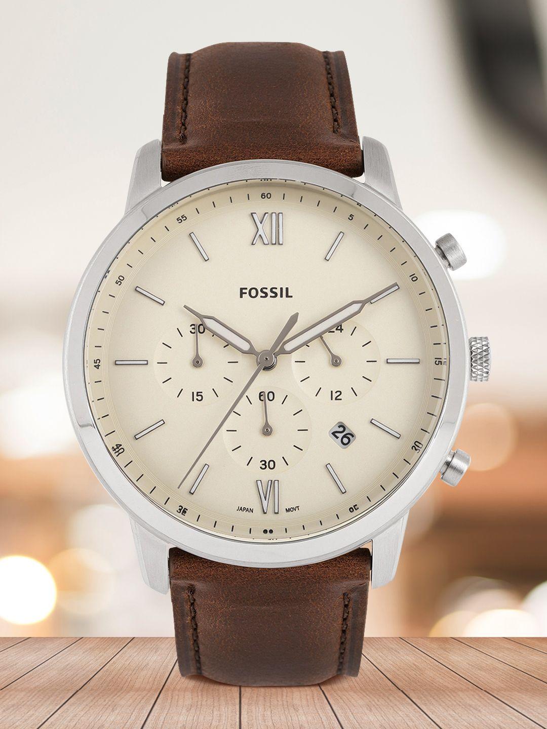fossil men cream-coloured analogue watch fs5380i