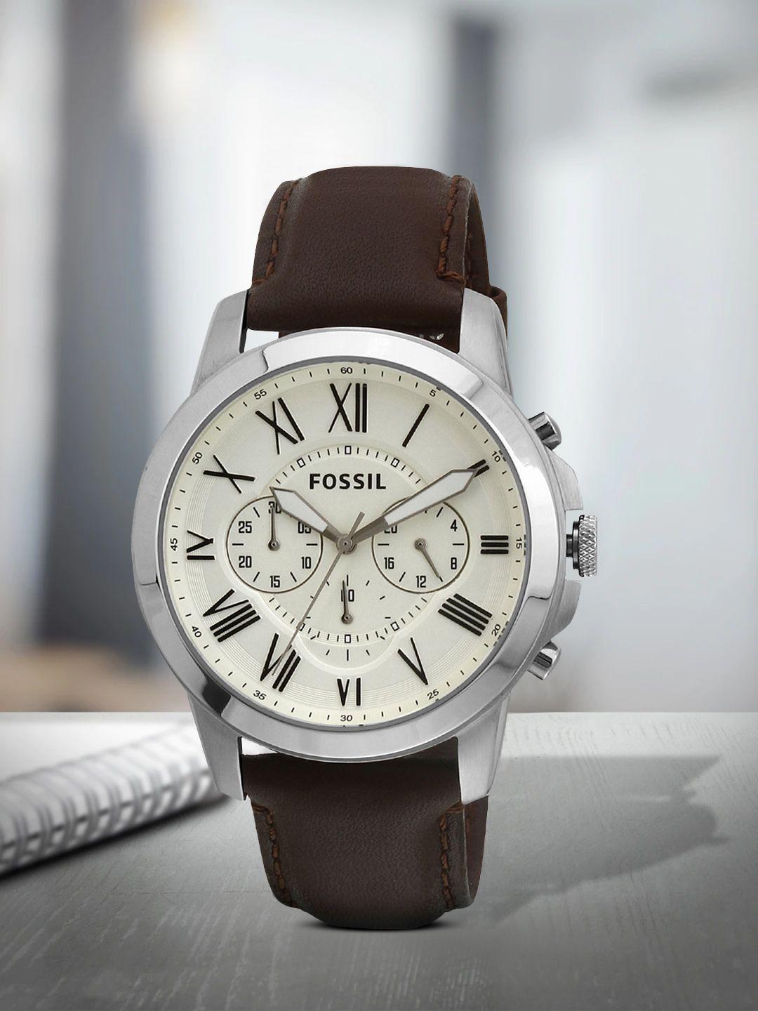 fossil men cream-coloured dial watch fs4735