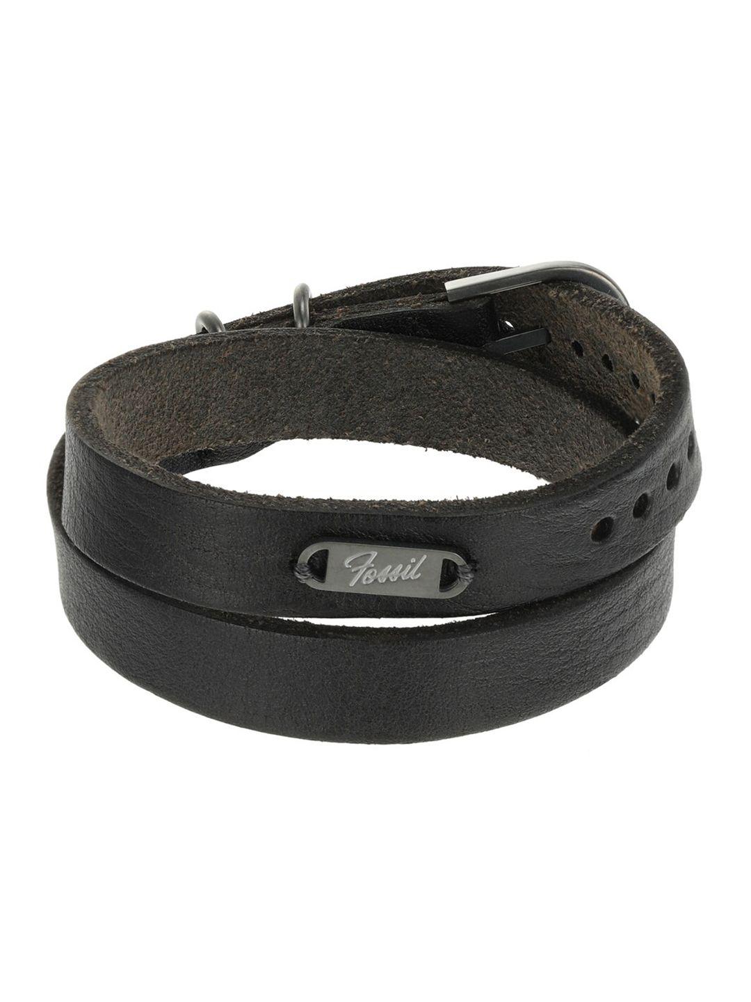 fossil men leather wraparound bracelet