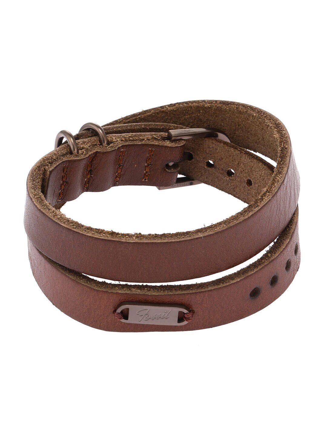 fossil men leather wraparound bracelet