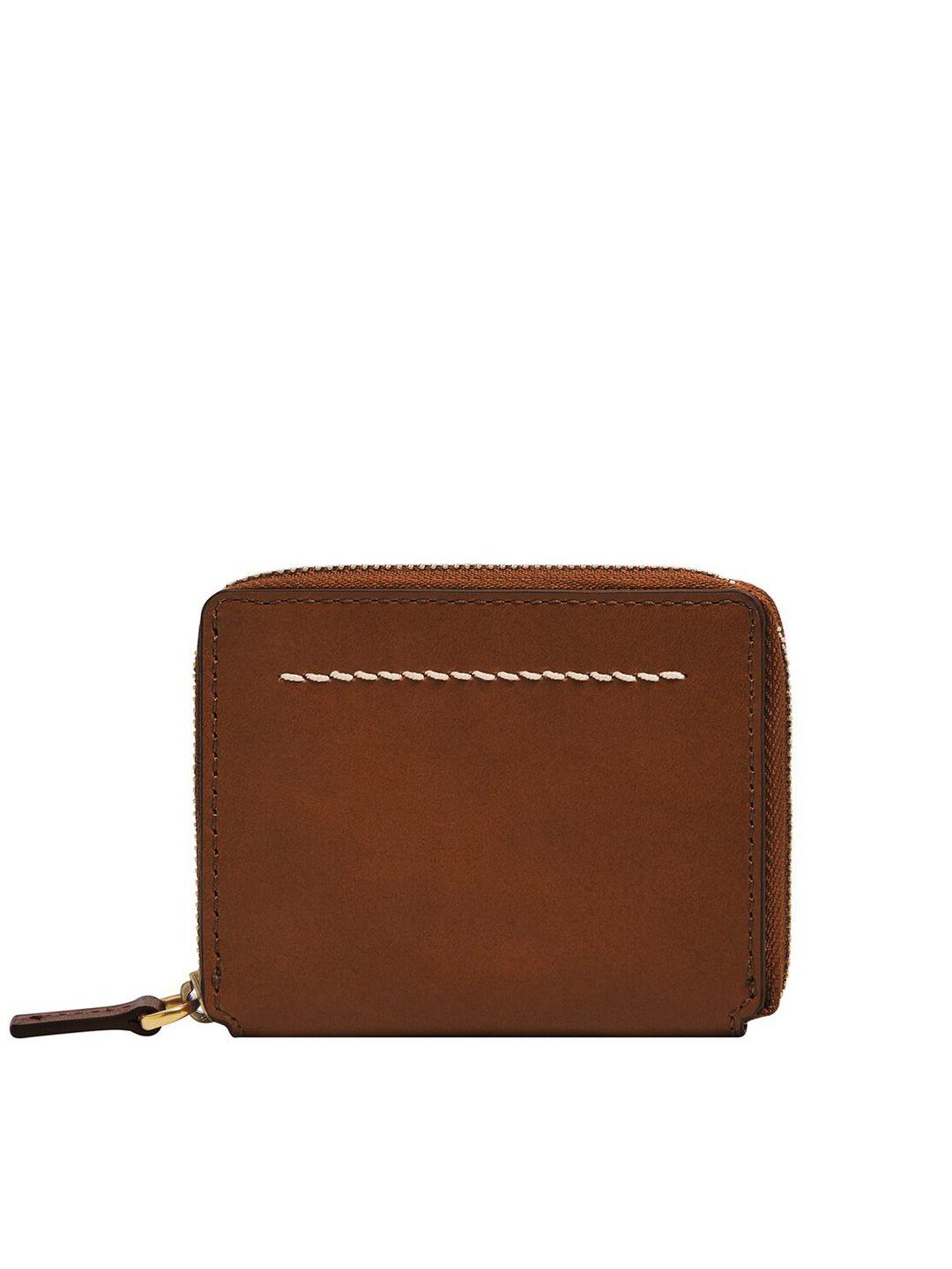 fossil men textured leather zip around wallet