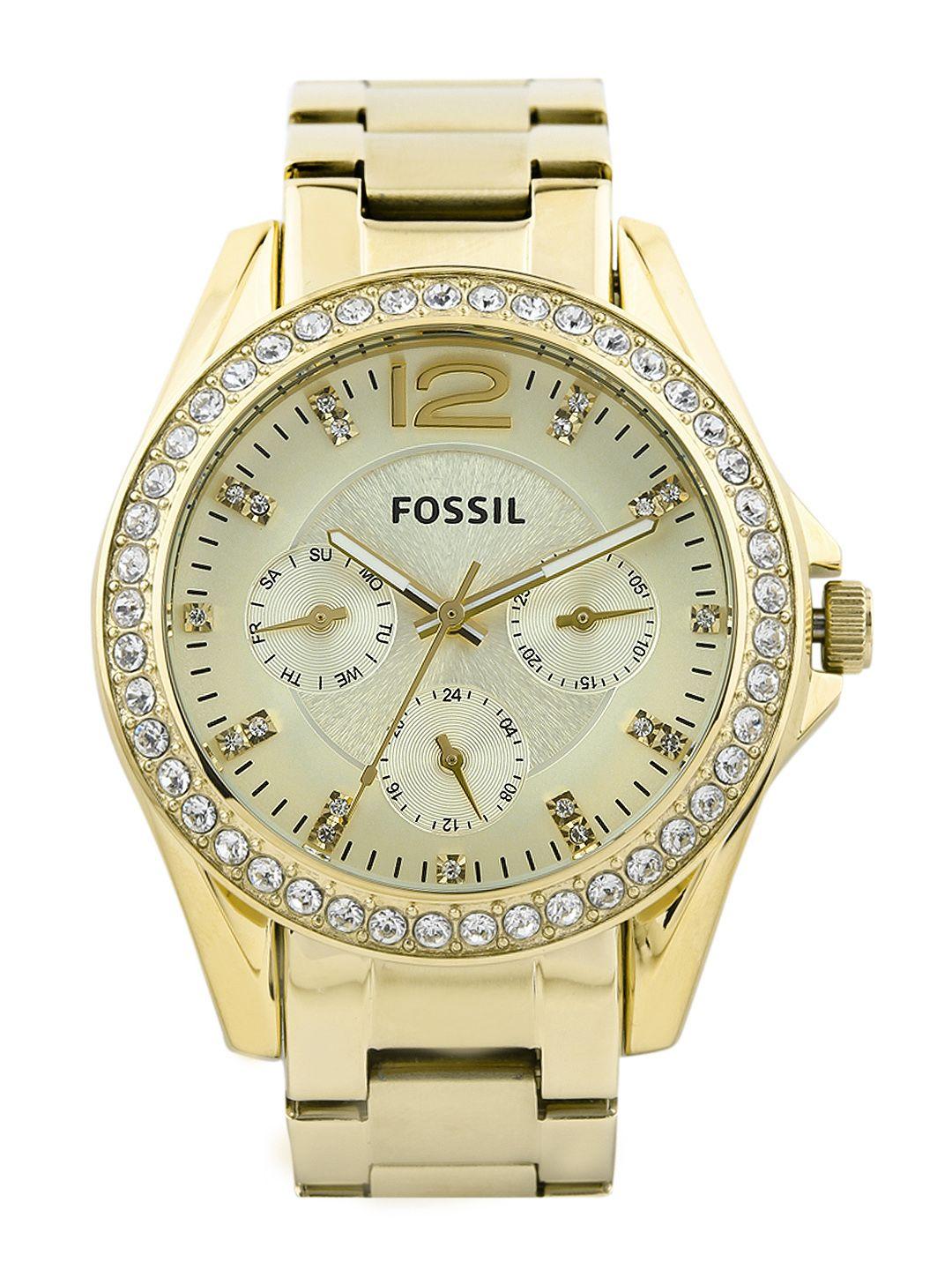 fossil riley women cream analogue watch es3203