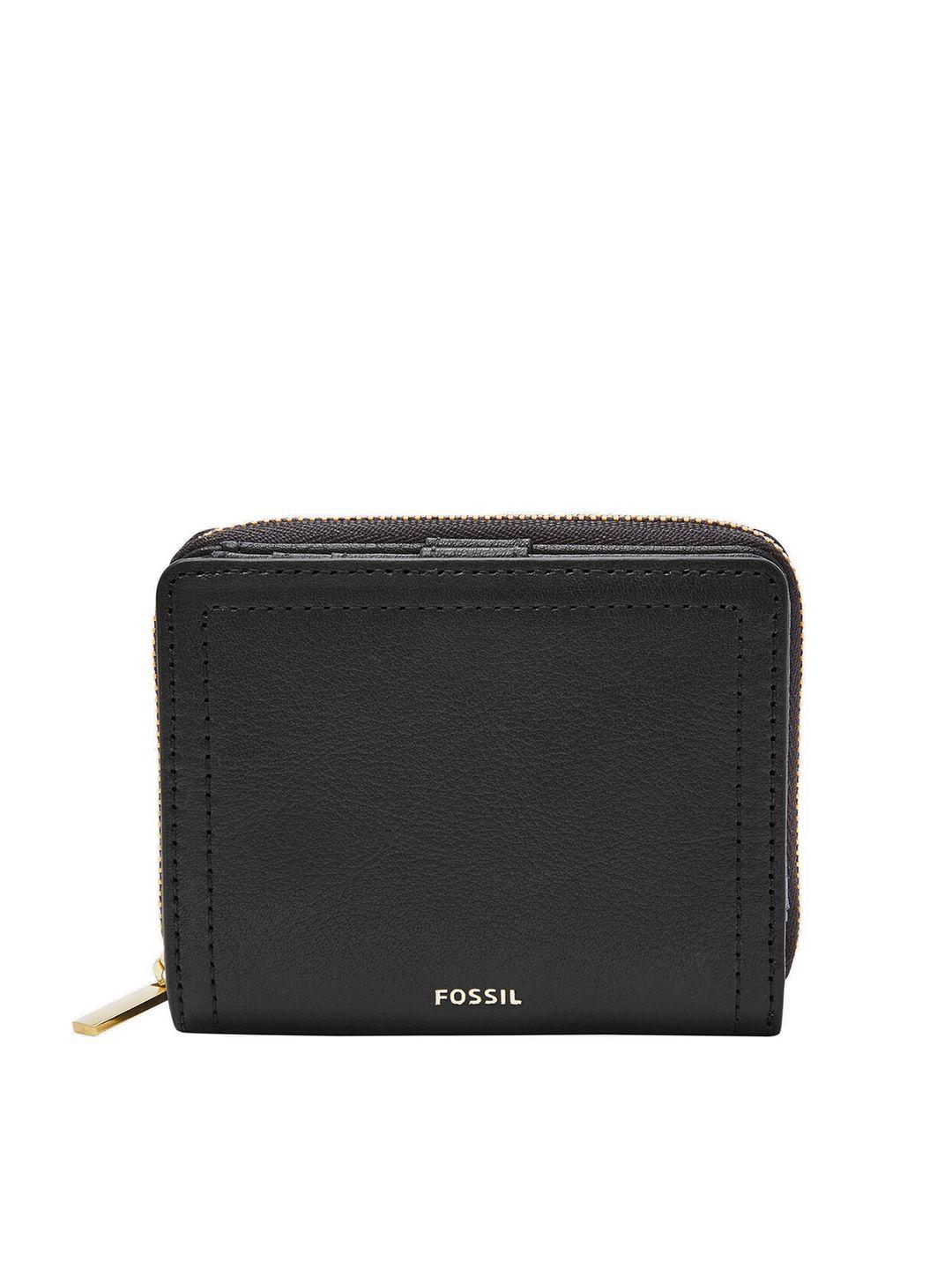 fossil women black textured two fold wallet