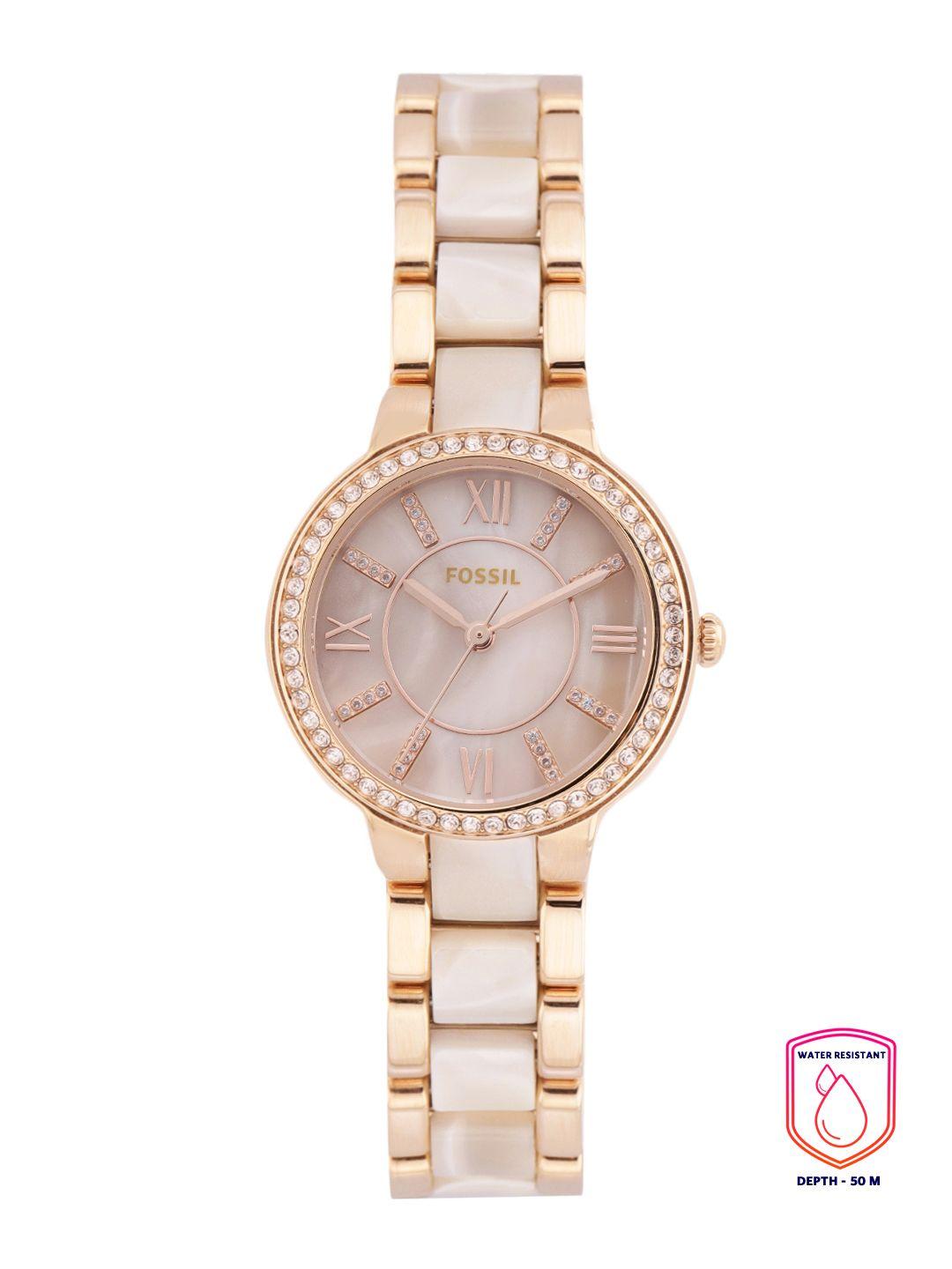 fossil women cream-coloured mother of pearl dial & multicoloured bracelet style straps analogue watch