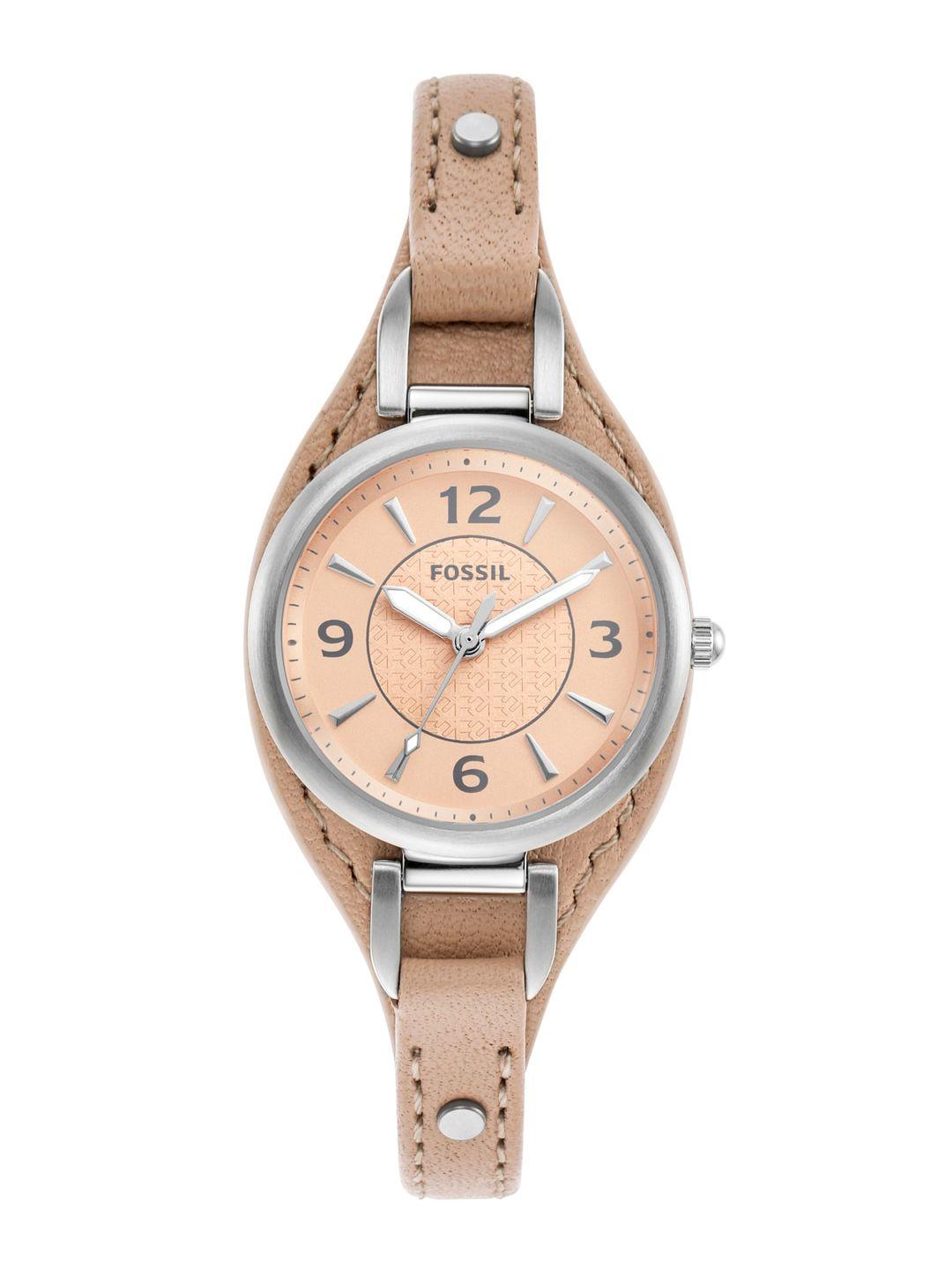 fossil women embellished dial leather straps analogue watch es5213