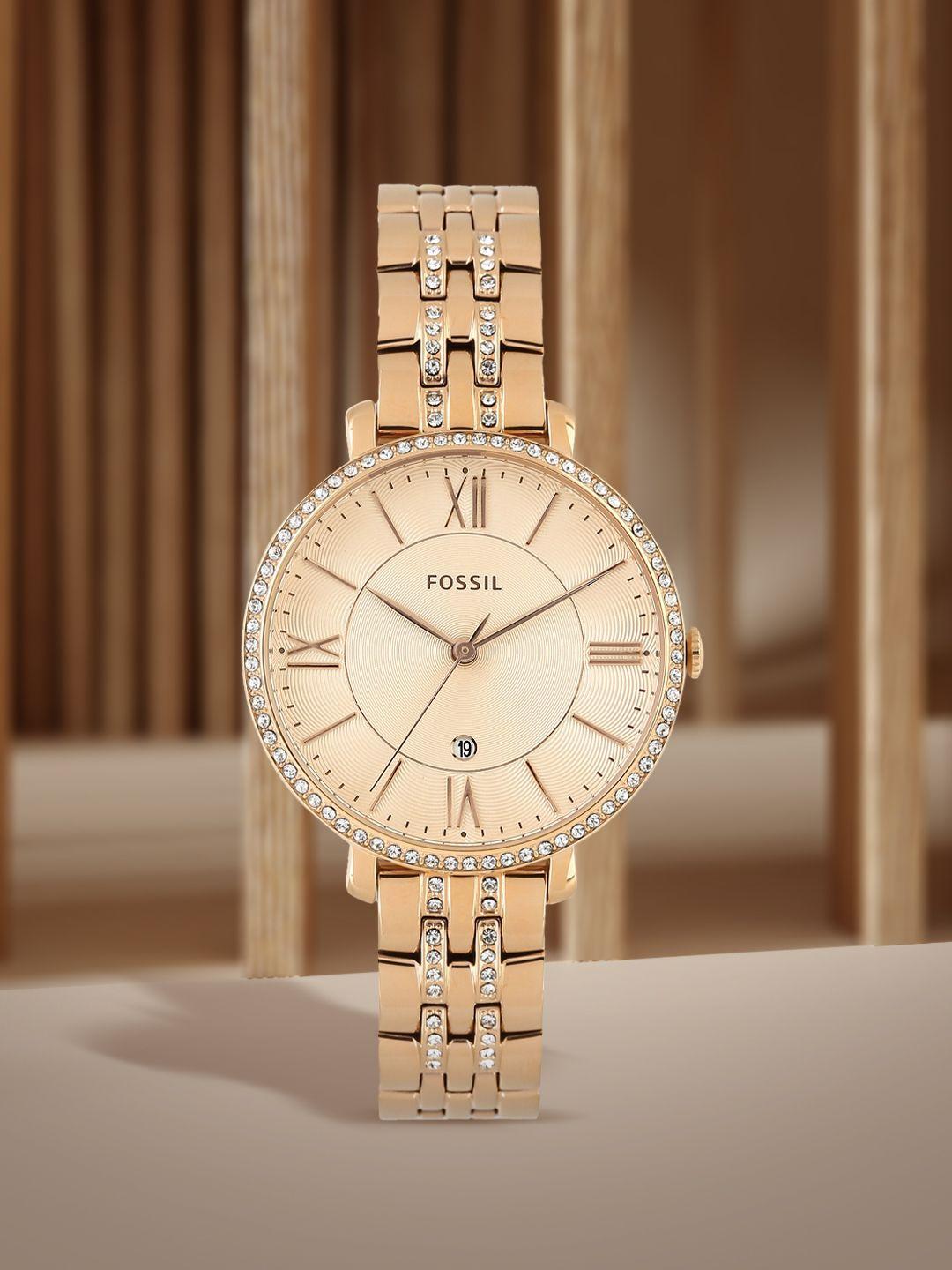fossil women peach-coloured analogue watch es3546