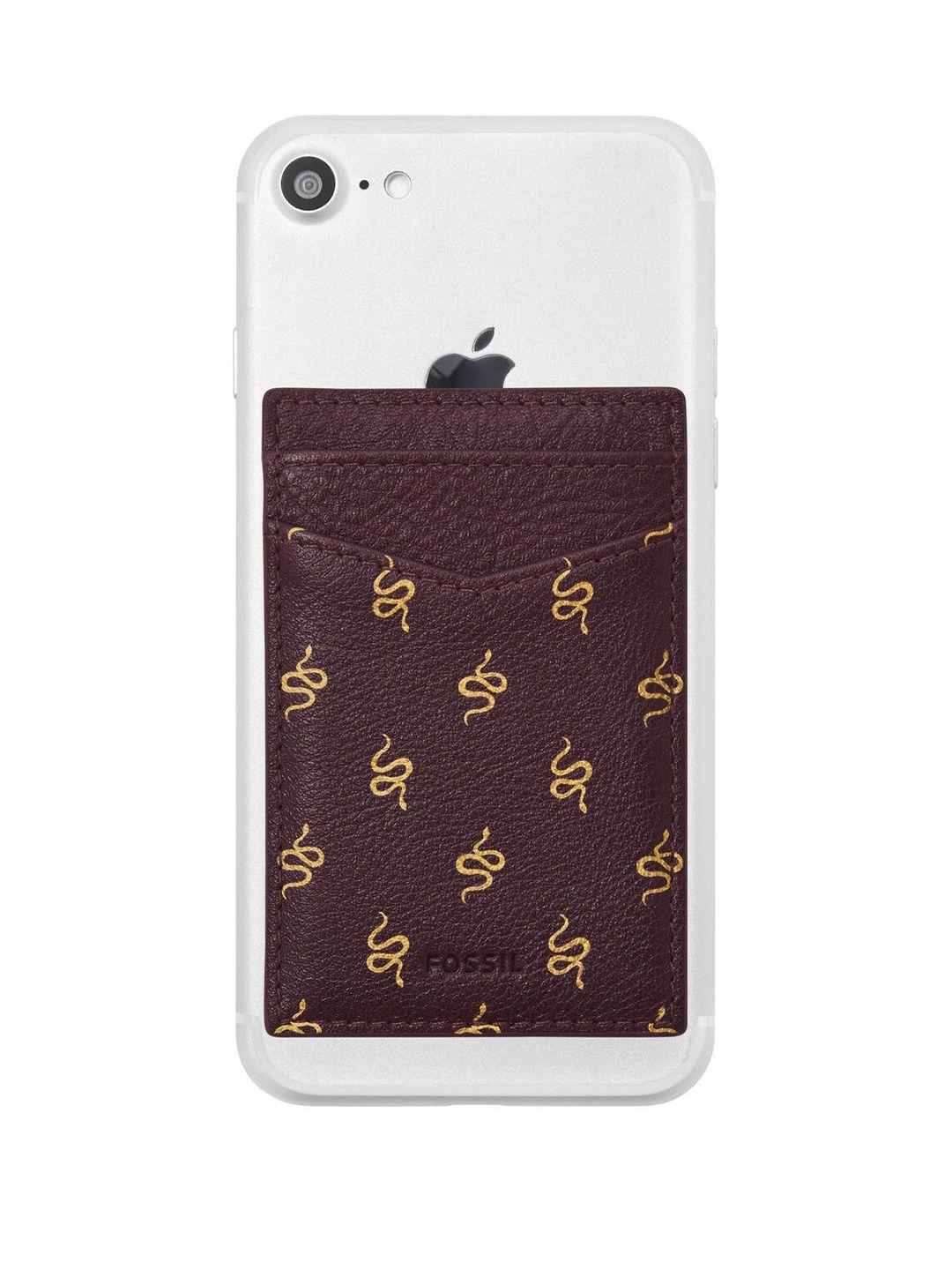 fossil women purple & gold-toned abstract printed leather card case