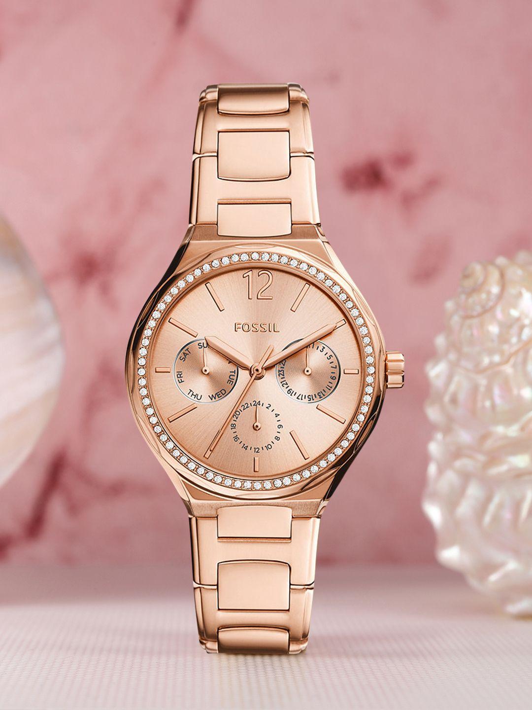 fossil women rose gold-toned  analogue chronograph watch bq3721