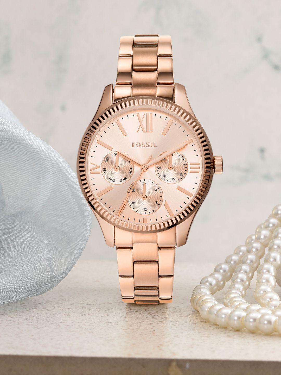 fossil women rose gold-toned rye analogue watch bq3691